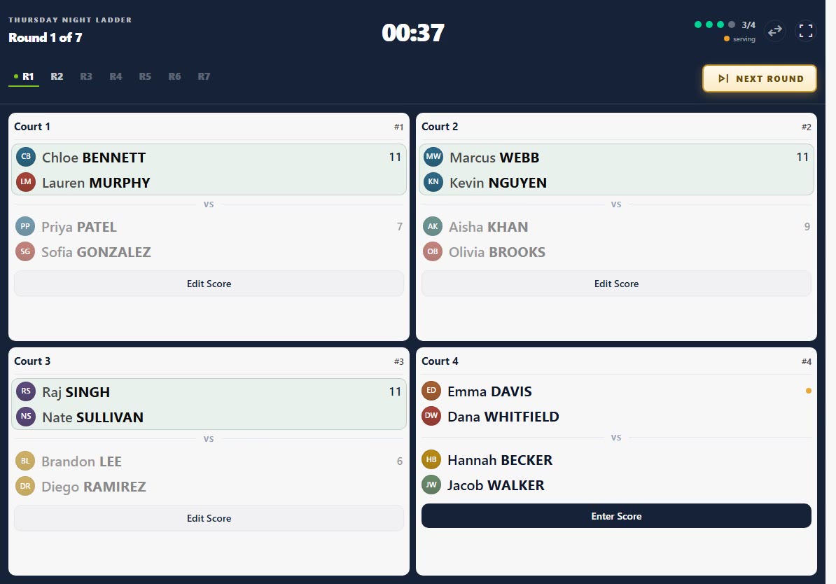 The kiosk screen a venue receives, shown with demo players